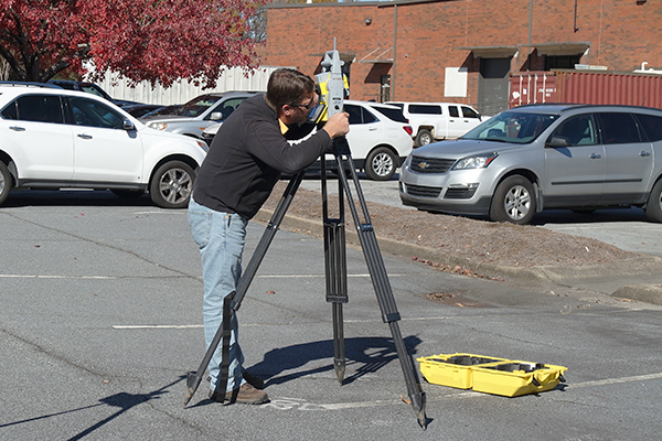 Training with GeoMax Zoom90 robotic total station out in the egps solutions parking lot