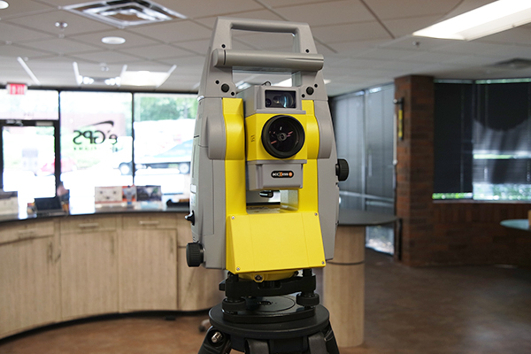 geomax zoom90 robotic total station on a tripod in the egps solutions showroom